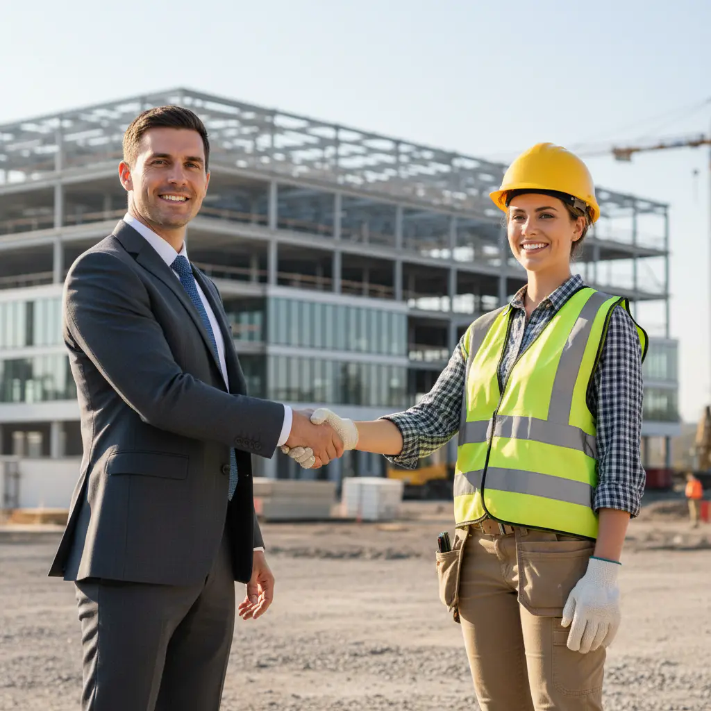 Consultant and construction manager shaking hands